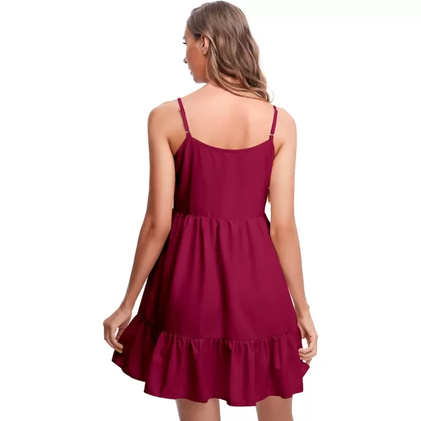 SweatyRocks Women's Spaghetti Strap Ruffle Hem Solid Cami Babydoll Dresses