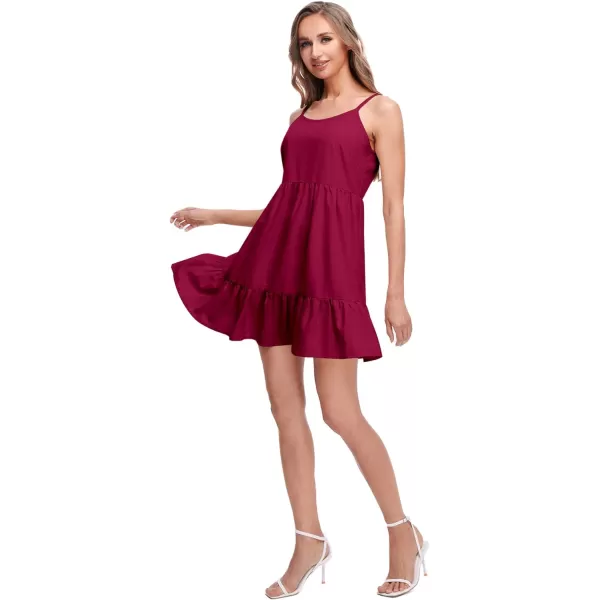 SweatyRocks Women's Spaghetti Strap Ruffle Hem Solid Cami Babydoll Dresses