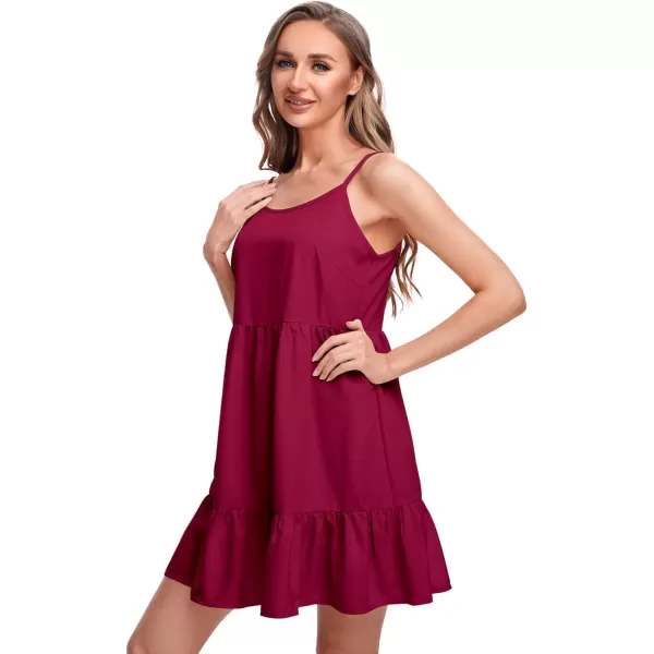 SweatyRocks Women's Spaghetti Strap Ruffle Hem Solid Cami Babydoll Dresses