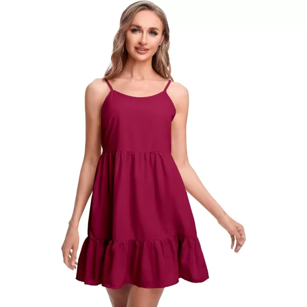 SweatyRocks Women's Spaghetti Strap Ruffle Hem Solid Cami Babydoll Dresses