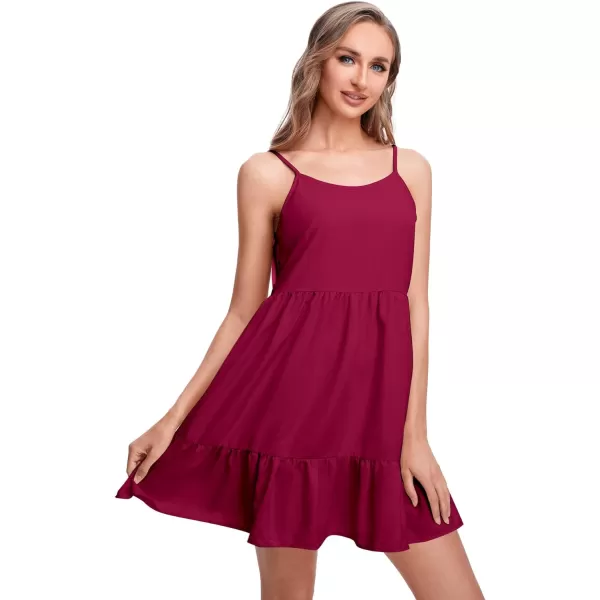 SweatyRocks Women's Spaghetti Strap Ruffle Hem Solid Cami Babydoll Dresses