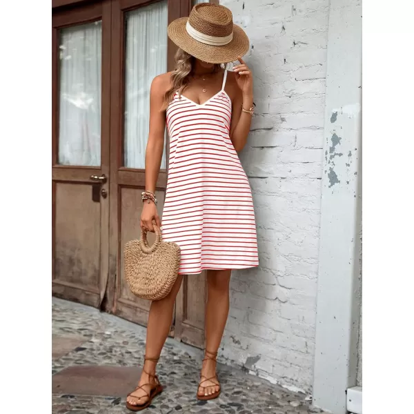 SweatyRocks Women's Spaghetti Strap V Neck Cami Dress Summer Stripe Print Loose Short Dresses