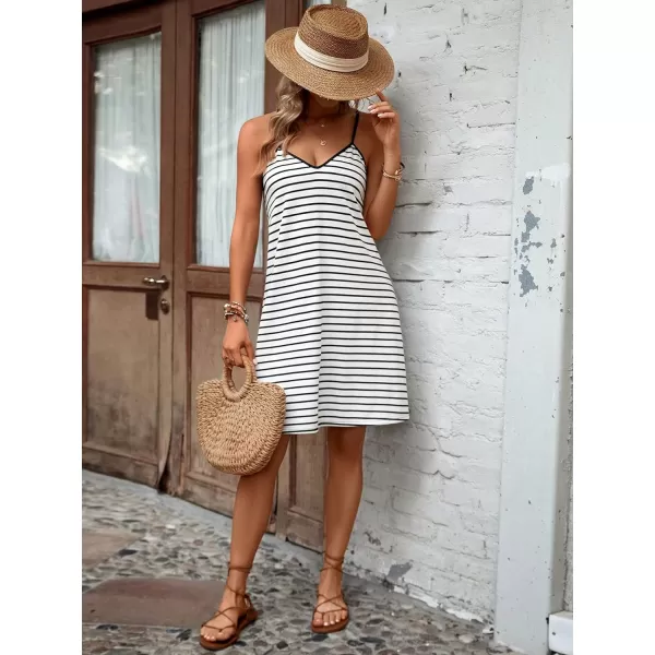 SweatyRocks Women's Spaghetti Strap V Neck Cami Dress Summer Stripe Print Loose Short Dresses