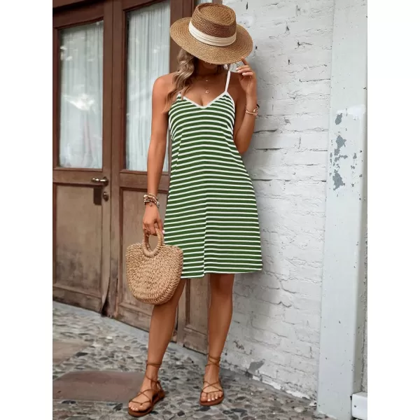 SweatyRocks Women's Spaghetti Strap V Neck Cami Dress Summer Stripe Print Loose Short Dresses