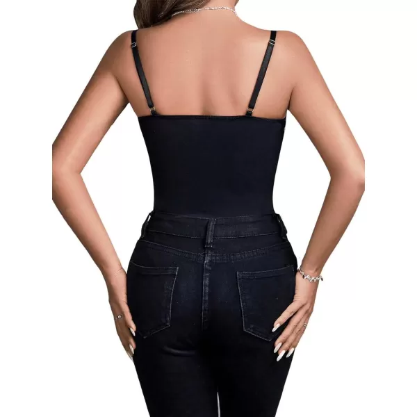 SweatyRocks Women's Spaghetti Strap V-Neck Contrast Floral Lace Cami Bodysuit Mesh Corset Top