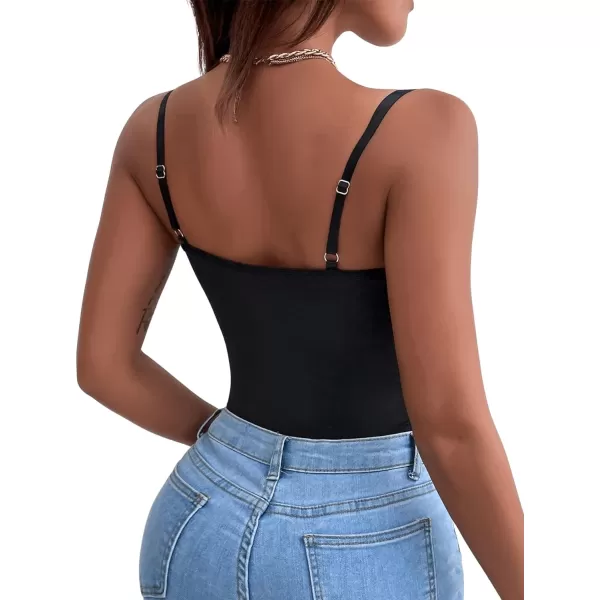 SweatyRocks Women's Spaghetti Strap V-Neck Contrast Floral Lace Cami Bodysuit Mesh Corset Top