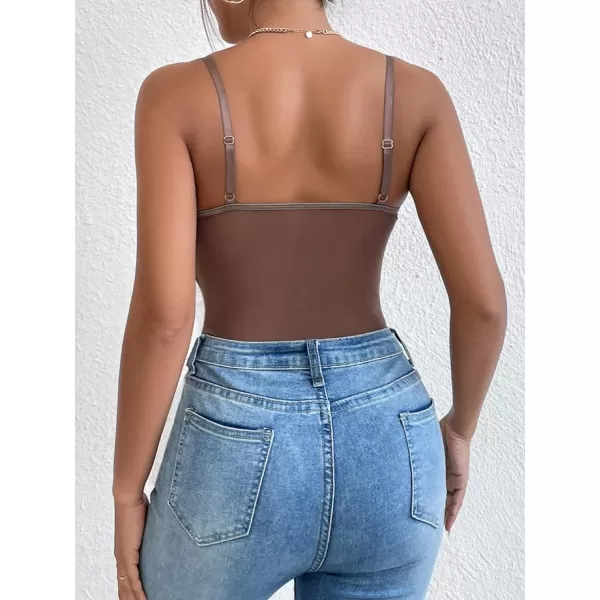 SweatyRocks Women's Spaghetti Strap V-Neck Contrast Floral Lace Cami Bodysuit Mesh Corset Top