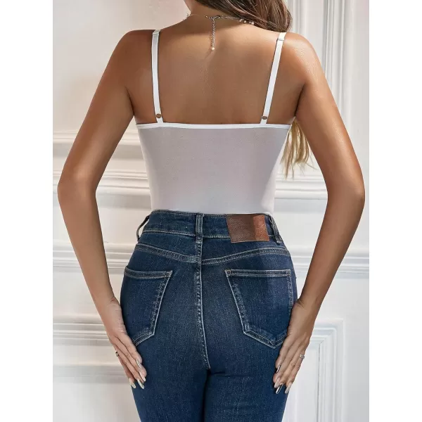 SweatyRocks Women's Spaghetti Strap V-Neck Contrast Floral Lace Cami Bodysuit Mesh Corset Top