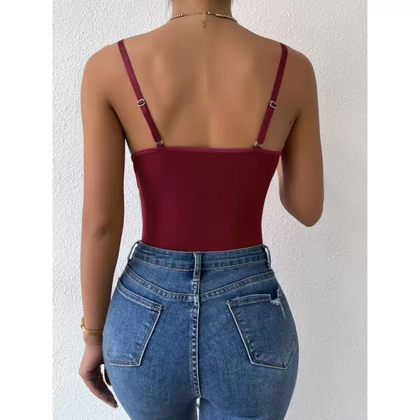 SweatyRocks Women's Spaghetti Strap V-Neck Contrast Floral Lace Cami Bodysuit Mesh Corset Top