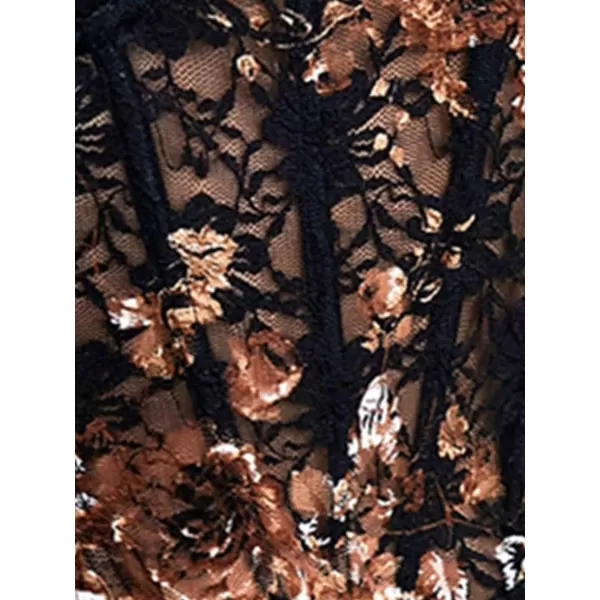 SweatyRocks Women's Spaghetti Strap V-Neck Contrast Floral Lace Cami Bodysuit Mesh Corset Top