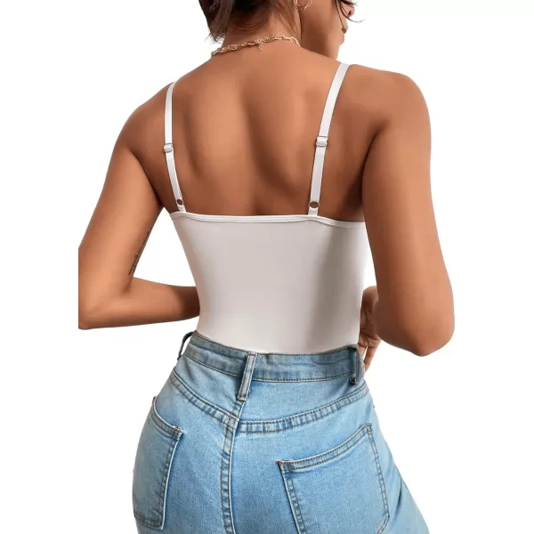 SweatyRocks Women's Spaghetti Strap V-Neck Contrast Floral Lace Cami Bodysuit Mesh Corset Top