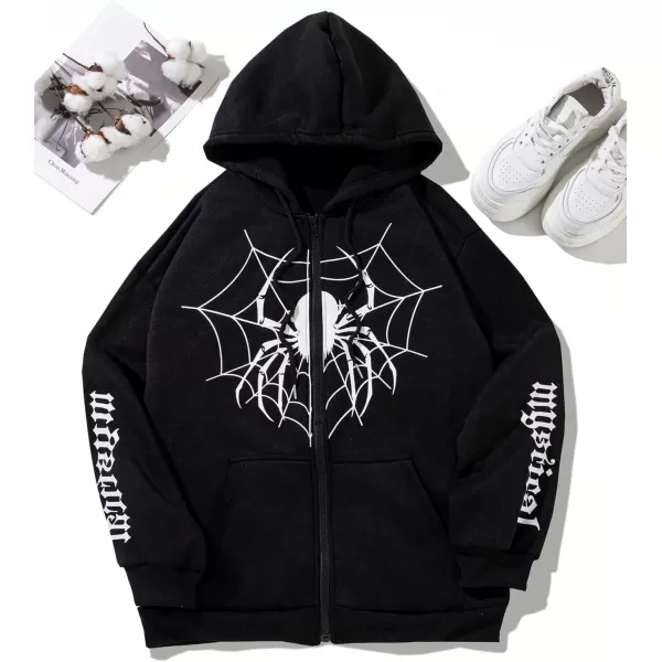 SweatyRocks Women's Star Print Zip Up Oversize Long Sleeve Casual Pocket Drawstring Hoodie