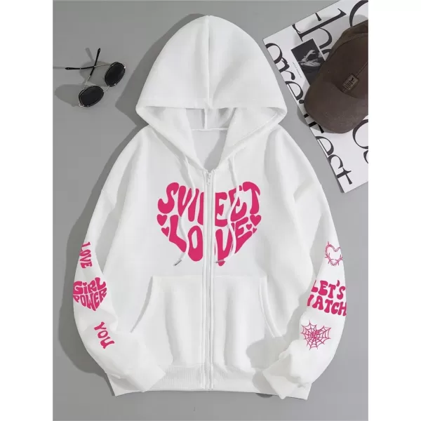 SweatyRocks Women's Star Print Zip Up Oversize Long Sleeve Casual Pocket Drawstring Hoodie