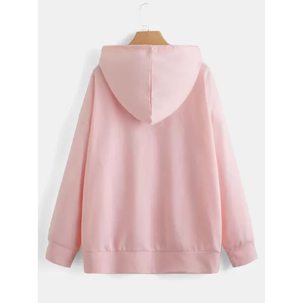 SweatyRocks Women's Star Print Zip Up Oversize Long Sleeve Casual Pocket Drawstring Hoodie