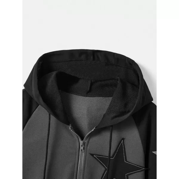 SweatyRocks Women's Star Print Zip Up Oversize Long Sleeve Casual Pocket Drawstring Hoodie
