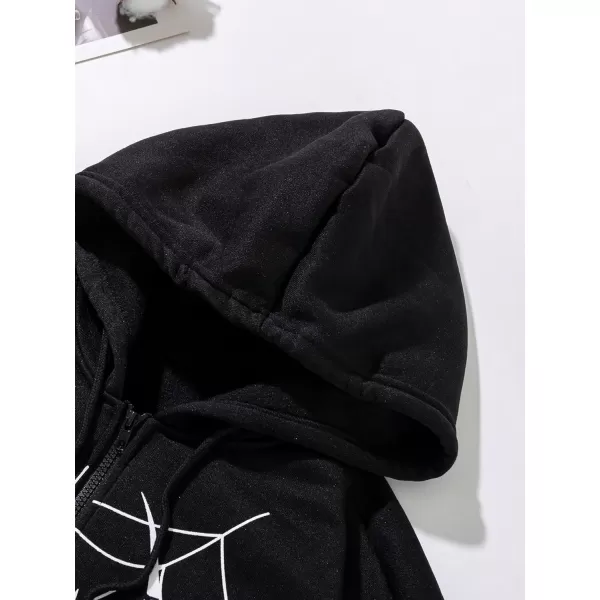 SweatyRocks Women's Star Print Zip Up Oversize Long Sleeve Casual Pocket Drawstring Hoodie