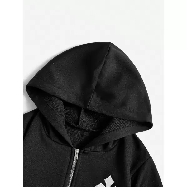 SweatyRocks Women's Star Print Zip Up Oversize Long Sleeve Casual Pocket Drawstring Hoodie