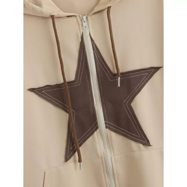 SweatyRocks Women's Star Print Zip Up Oversize Long Sleeve Casual Pocket Drawstring Hoodie