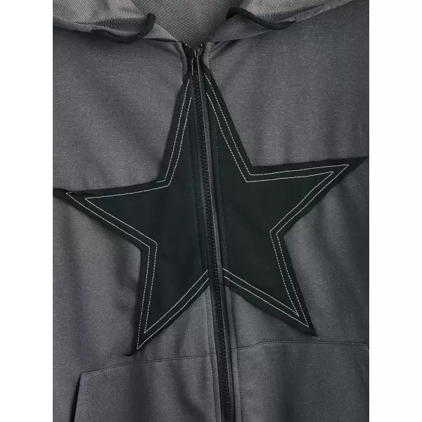 SweatyRocks Women's Star Print Zip Up Oversize Long Sleeve Casual Pocket Drawstring Hoodie