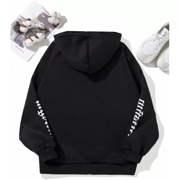 SweatyRocks Women's Star Print Zip Up Oversize Long Sleeve Casual Pocket Drawstring Hoodie