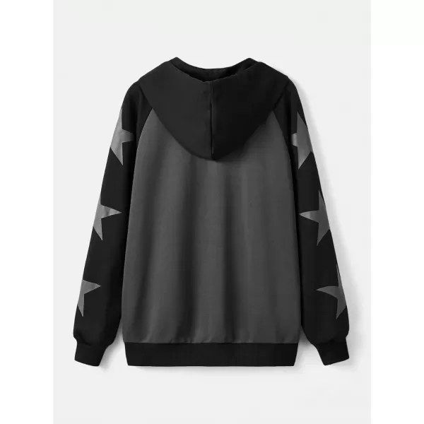 SweatyRocks Women's Star Print Zip Up Oversize Long Sleeve Casual Pocket Drawstring Hoodie