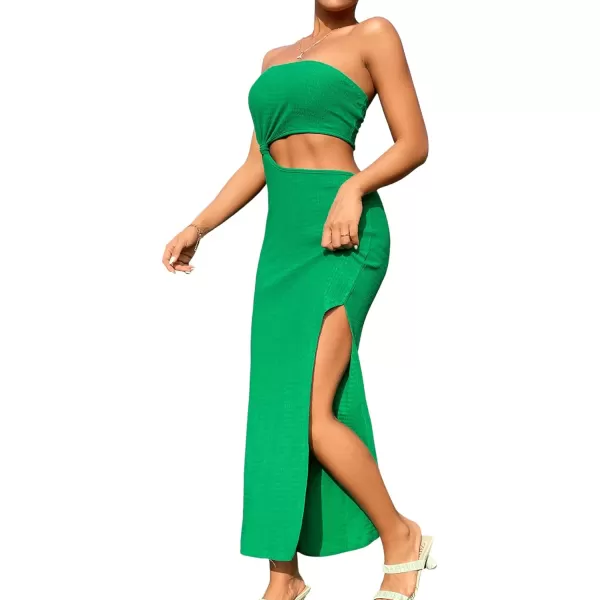 SweatyRocks Women's Strapless Bandeau Tube Split Cut Out Dress Sleeveless Maxi Dresses