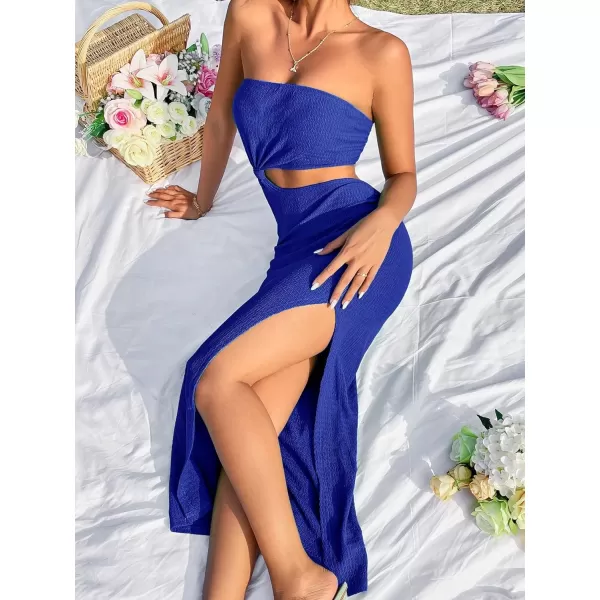 SweatyRocks Women's Strapless Bandeau Tube Split Cut Out Dress Sleeveless Maxi Dresses