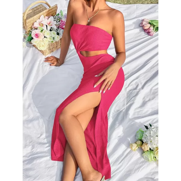 SweatyRocks Women's Strapless Bandeau Tube Split Cut Out Dress Sleeveless Maxi Dresses
