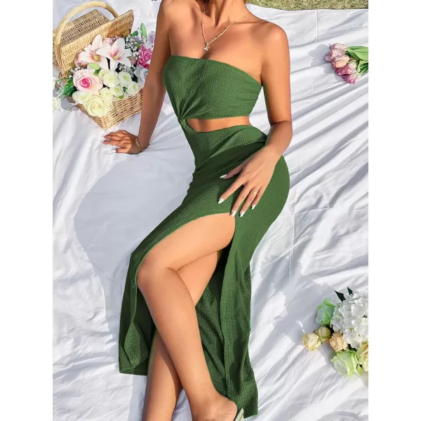 SweatyRocks Women's Strapless Bandeau Tube Split Cut Out Dress Sleeveless Maxi Dresses