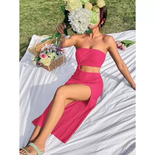 SweatyRocks Women's Strapless Bandeau Tube Split Cut Out Dress Sleeveless Maxi Dresses