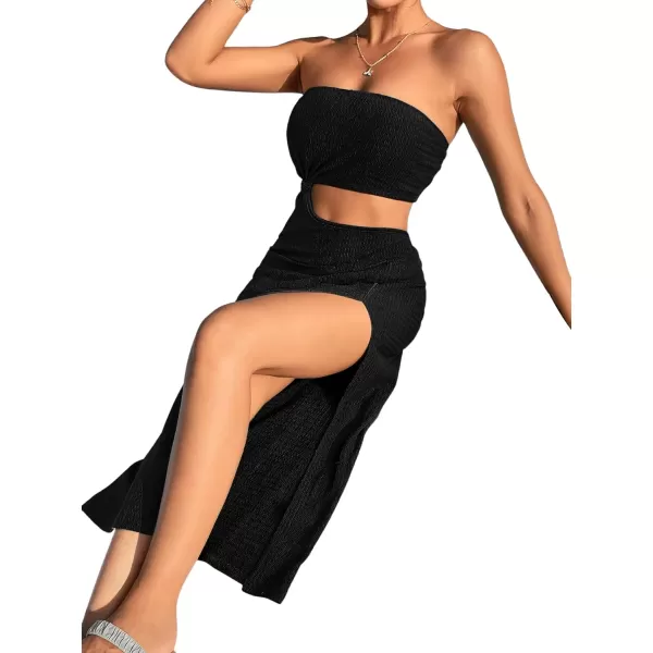 SweatyRocks Women's Strapless Bandeau Tube Split Cut Out Dress Sleeveless Maxi Dresses