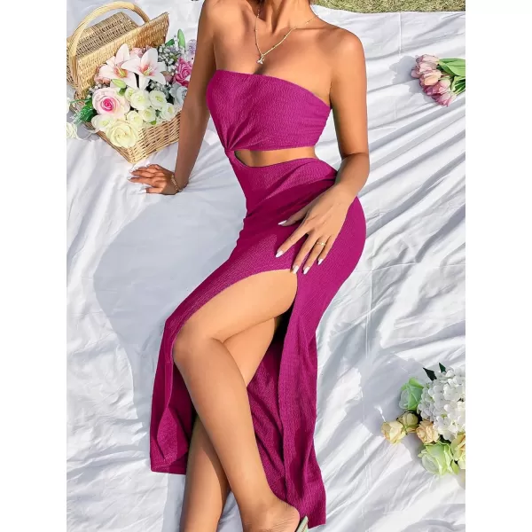 SweatyRocks Women's Strapless Bandeau Tube Split Cut Out Dress Sleeveless Maxi Dresses