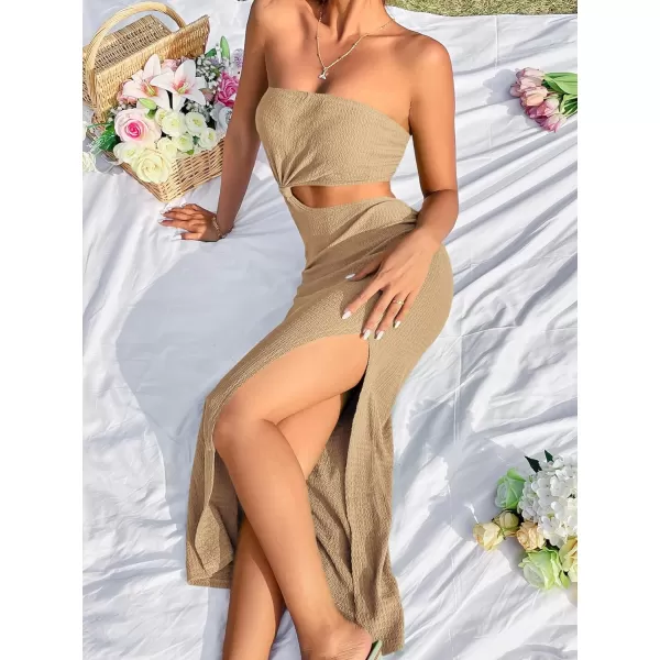 SweatyRocks Women's Strapless Bandeau Tube Split Cut Out Dress Sleeveless Maxi Dresses