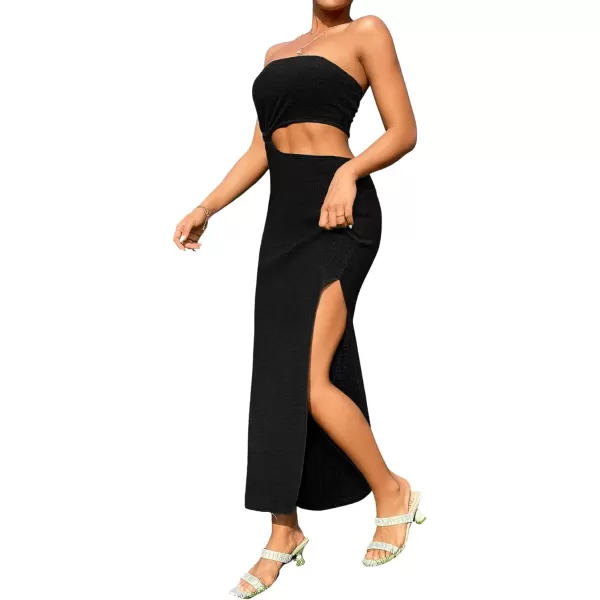 SweatyRocks Women's Strapless Bandeau Tube Split Cut Out Dress Sleeveless Maxi Dresses