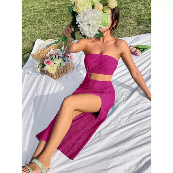 SweatyRocks Women's Strapless Bandeau Tube Split Cut Out Dress Sleeveless Maxi Dresses