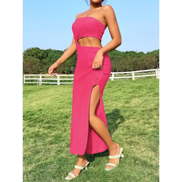 SweatyRocks Women's Strapless Bandeau Tube Split Cut Out Dress Sleeveless Maxi Dresses