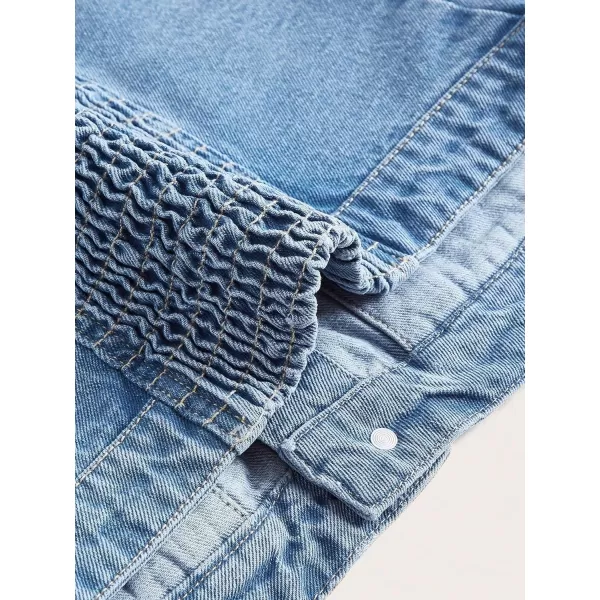 SweatyRocks Women's Strapless Button Down Slim Fit Denim Crop Tube Top with Flap Pocket