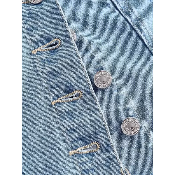 SweatyRocks Women's Strapless Button Down Slim Fit Denim Crop Tube Top with Flap Pocket