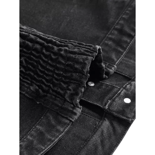 SweatyRocks Women's Strapless Button Down Slim Fit Denim Crop Tube Top with Flap Pocket