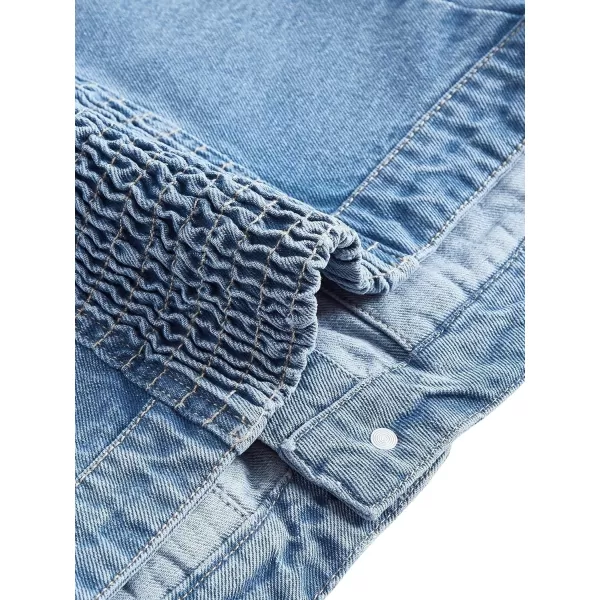 SweatyRocks Women's Strapless Button Down Slim Fit Denim Crop Tube Top with Flap Pocket