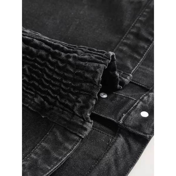 SweatyRocks Women's Strapless Button Down Slim Fit Denim Crop Tube Top with Flap Pocket