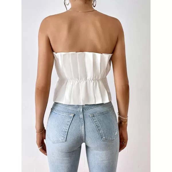 SweatyRocks Women's Strapless Pleated Tube Top Elegant Summer Flare Hem Crop Tank Tops