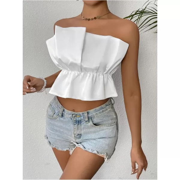 SweatyRocks Women's Strapless Pleated Tube Top Elegant Summer Flare Hem Crop Tank Tops