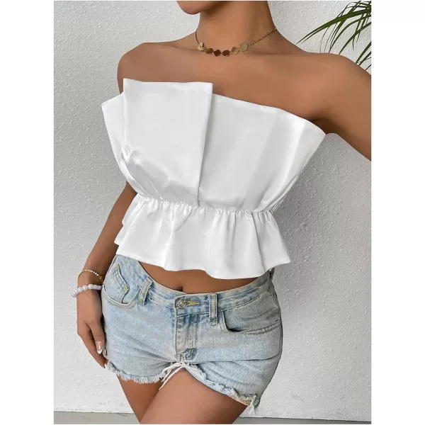 SweatyRocks Women's Strapless Pleated Tube Top Elegant Summer Flare Hem Crop Tank Tops