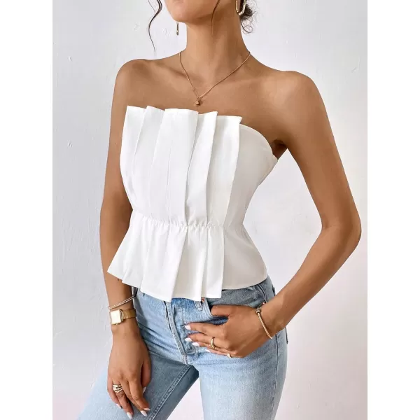 SweatyRocks Women's Strapless Pleated Tube Top Elegant Summer Flare Hem Crop Tank Tops