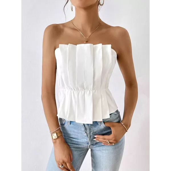 SweatyRocks Women's Strapless Pleated Tube Top Elegant Summer Flare Hem Crop Tank Tops