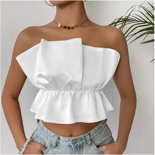 SweatyRocks Women's Strapless Pleated Tube Top Elegant Summer Flare Hem Crop Tank Tops
