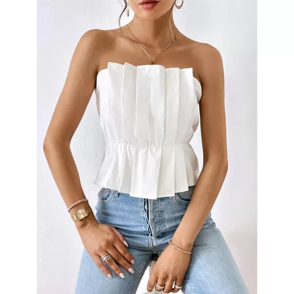 SweatyRocks Women's Strapless Pleated Tube Top Elegant Summer Flare Hem Crop Tank Tops