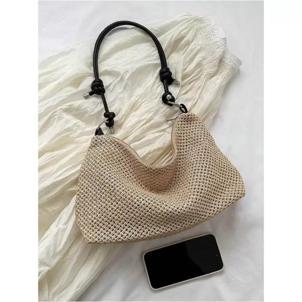 SweatyRocks Women's Straw Bag Paper Knot Strap Handle Zipper Shoulder Bag Summer Beach Weave Tote Bags
