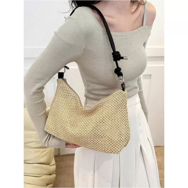 SweatyRocks Women's Straw Bag Paper Knot Strap Handle Zipper Shoulder Bag Summer Beach Weave Tote Bags